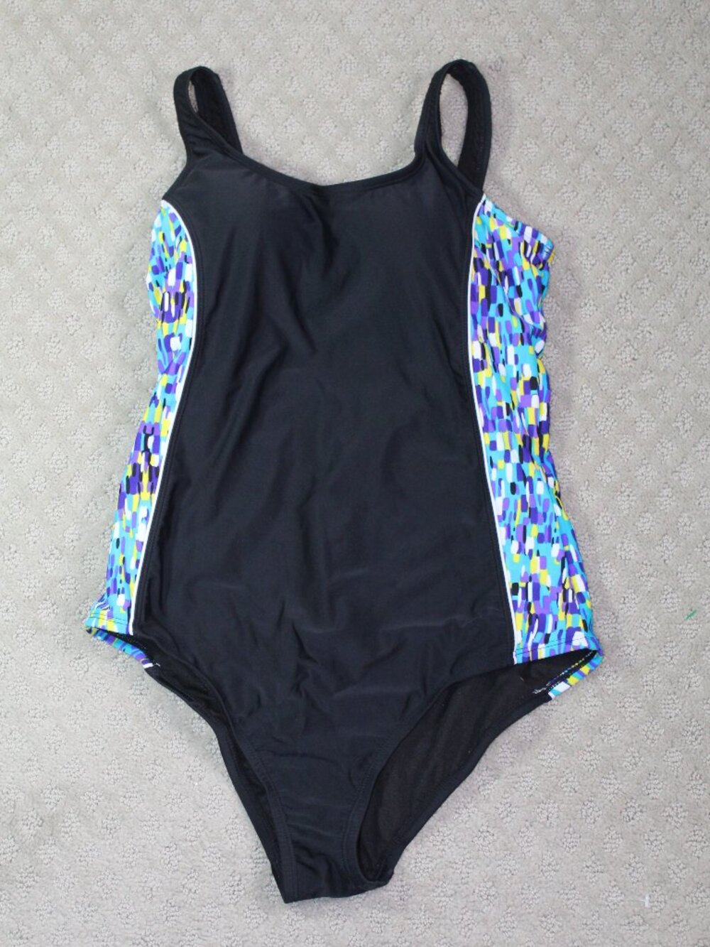 Catalina Size M Black Multicolor Side Stripe Accented One Piece Swimsuit